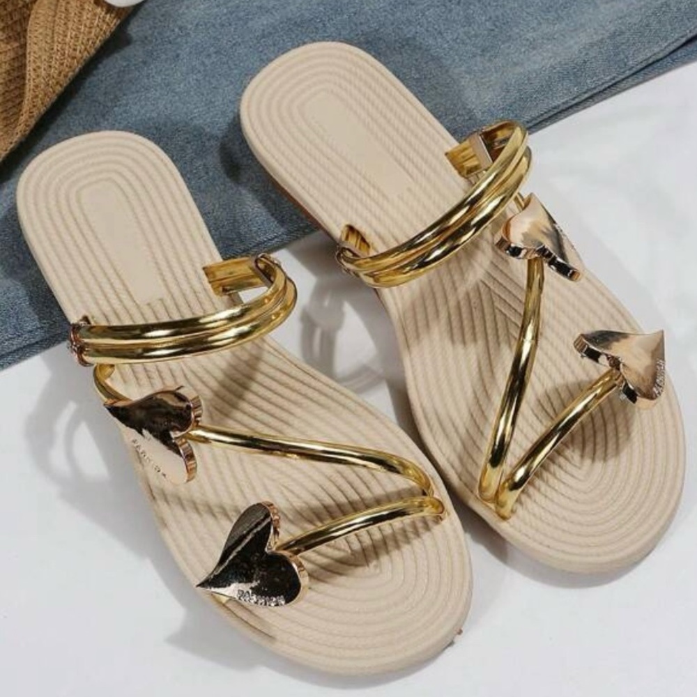 Golden Hearts Flat Sandals for women